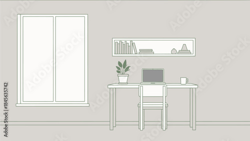 Modern home office with laptop and plant on desk