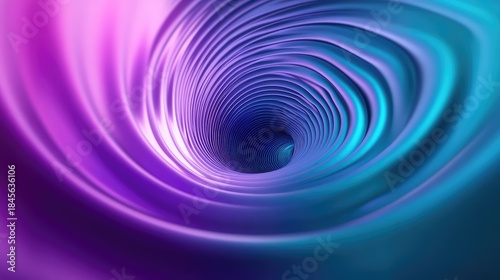Fototapeta Naklejka Na Ścianę i Meble -  Abstract tunnel exhibiting a mesmerizing spiral motion, moving from luminous purple to deep cyan, creating a dynamic and technological background representing data flow and digital journeys
