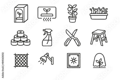 Citrus clamp branch cover peat step vector icons gardening spray balcony icon