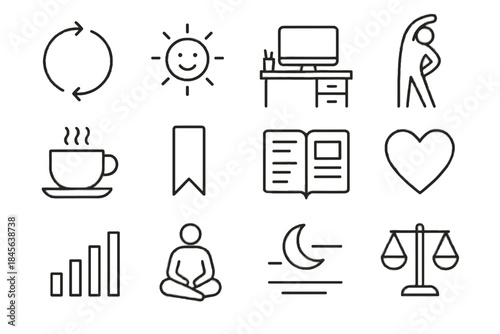 Moment icons gentle tea stretch habit vector calm symbol icon notch minimalist