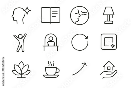 Cue morning stretch habit calm vector routine icons positive chore arrow icon