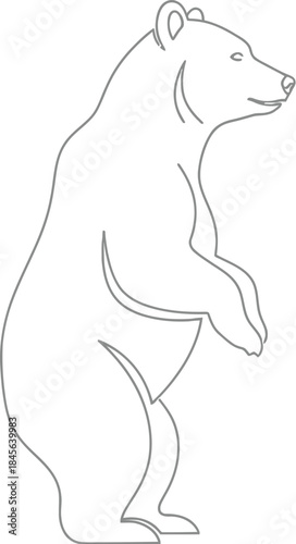Simple black and white line art drawing of a bear standing upright on its hind legs