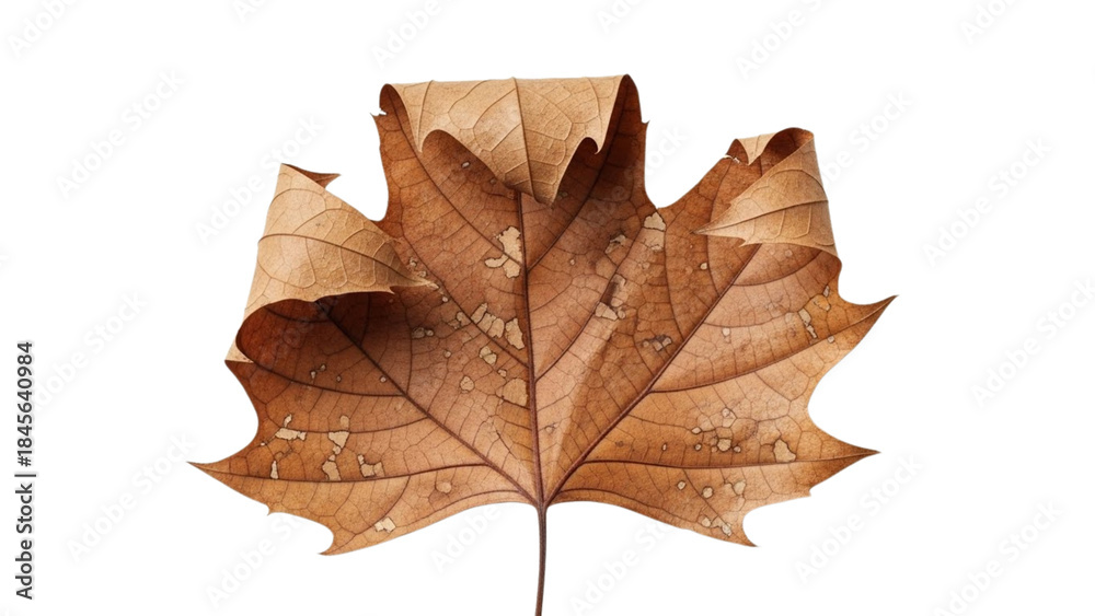 Obraz premium Close up of a solitary brown leaf with intricate veining and a curled edge, suggesting the arrival of autumn and the changing seasons