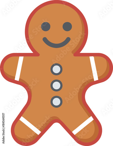 Charming gingerbread man icon, a classic smiling Christmas cookie illustration bringing festive holiday joy and sweet warmth. Perfect for seasonal designs and celebrations