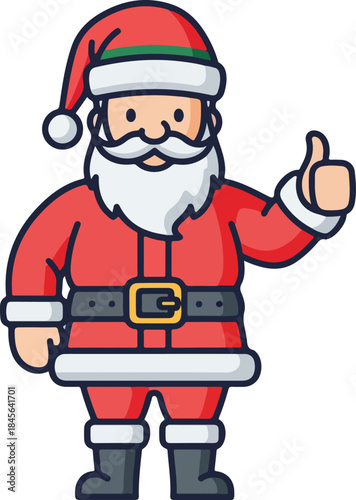 A charming and cheerful Christmas icon illustration depicting Santa Claus giving a joyful thumbs-up gesture, perfect for festive holiday designs and seasonal greetings