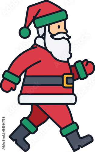 Cheerful cartoon illustration of Santa Claus walking, a beloved Christmas icon full of holiday spirit, perfect for festive digital designs and seasonal celebration graphics