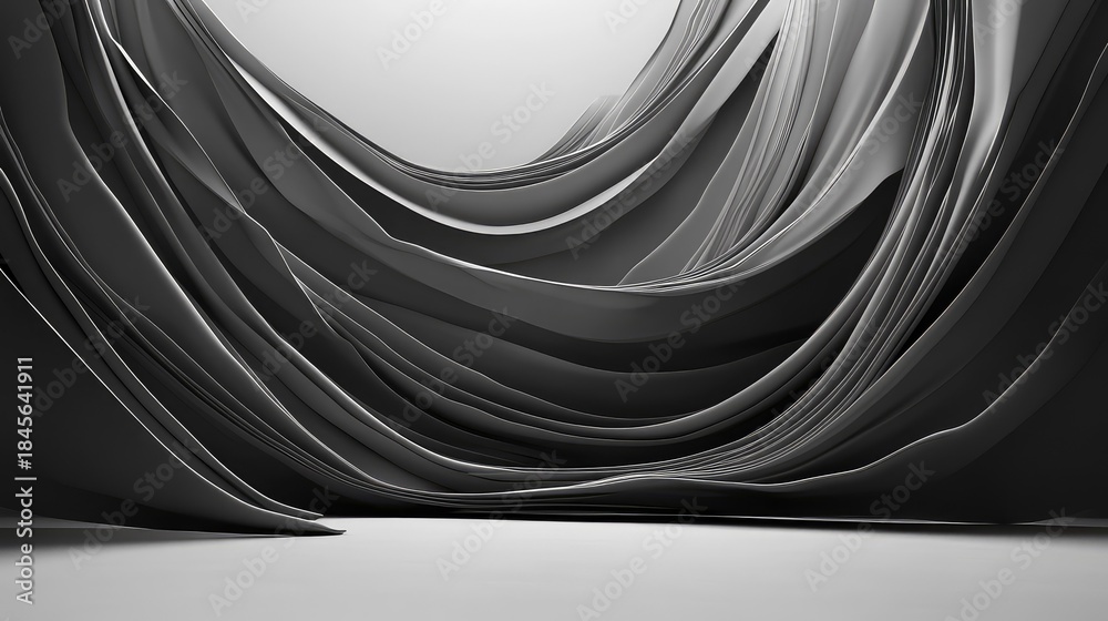 Naklejka premium Abstract sleek grey and dark layers dynamically flowing, forming a sophisticated three dimensional background illustrating concepts of technology, data, and modern design with elegance