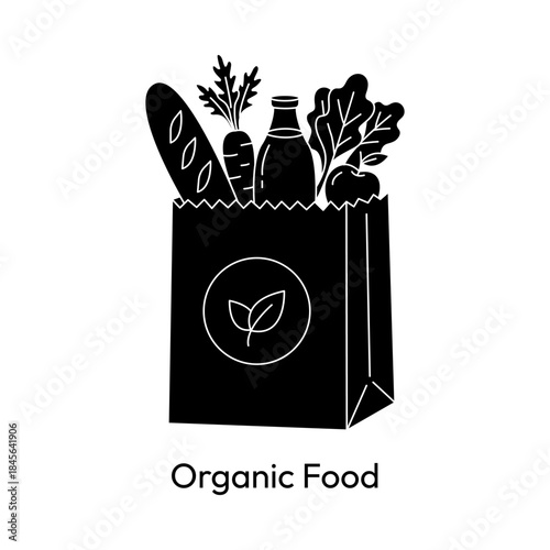 Organic Food Paper Bag Solid Icon Eco Grocery Shopping Bag Icon Set Vector