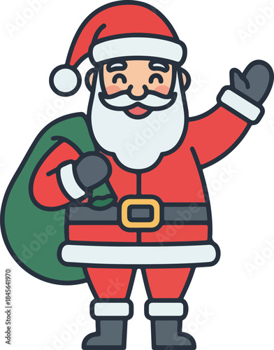 A delightful and cheerful flat design illustration of Santa Claus, ready to spread christmas joy and festive spirit throughout the holiday season, ideal for seasonal greetings and celebrations