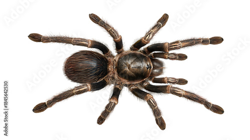 Top view of a hairy brown tarantula spider isolated on transparent background