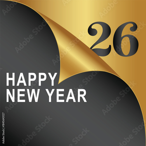 Modern Happy New Year 2026 Black Gold Minimal Poster Template