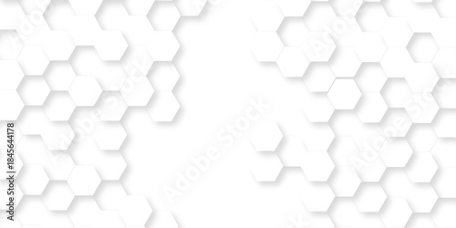 	
Abstract emboss paper hexagon geometric creative mosaic. white hexagon technology. vector grid honeycomb soccer hexagonal cell structure tile mess. texture emboss bee background.