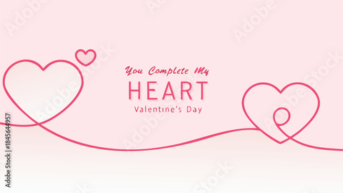 Minimal handwriting reading you complete my heart on pink background for valentine's day, a sweet and simple design element