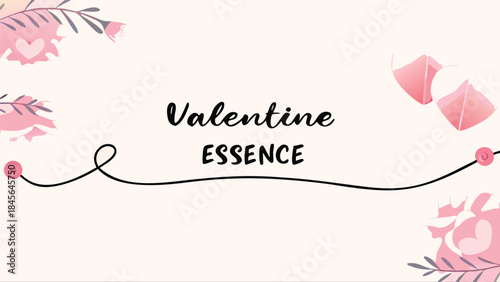 Valentine's day celebration with pink flowers and heart shapes in soft typography style