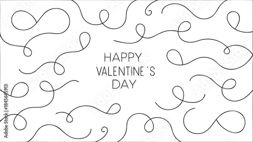Happy valentine's day greeting card with elegant swirling line design on white background