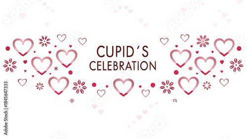 Valentine's day theme with red hearts and floral elements on white background for love and romance designs