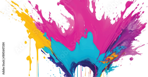 Abstract watercolor background featuring a colorful paint splash, ink texture, and artistic brush element design