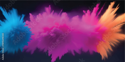 Dramatic Color Powder Explosion Cloud on Black Background with High Contrast Multicolor Dust for Creative Artwork