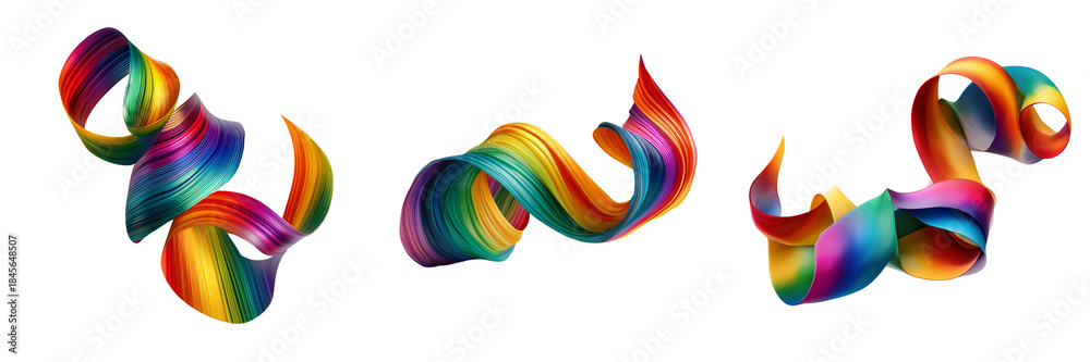 Fototapeta premium Set of A wavy rainbow gracefully flowing in the air on transparent png background. Ai generated