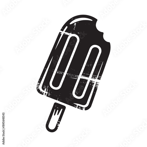 A black and white illustration of a partially eaten popsicle on a stick