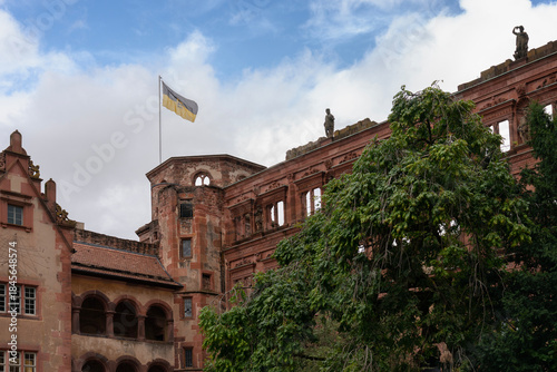 Baden Wurttemberg Flag over Historic Heidelberg Castle.The Baden Wurttemberg flag over the historic Heidelberg Castle located above the town.

