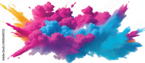 Bright Multicolor Powder Explosion Splash with Dynamic Dust Cloud for Creative Posters Banners and Digital Backgrounds