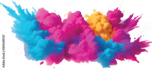 Bright Multicolor Powder Explosion Splash with Dynamic Dust Cloud for Creative Posters Banners and Digital Backgrounds
