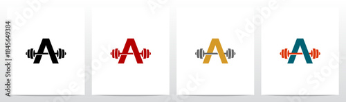 Flat Color Barbell Slipped in Letter Initial Logo Design A