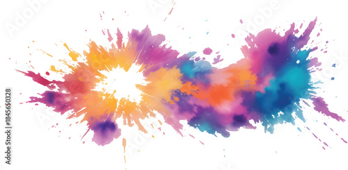 Vibrant watercolor art design featuring colorful ink splashes and paint splatters with artistic brush strokes and rainbow textures as a decorative vector element