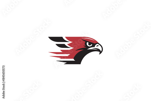 Fast Hawk Head Mascot Logo Red and Black Eagle Falcon Sports Vector Icon
