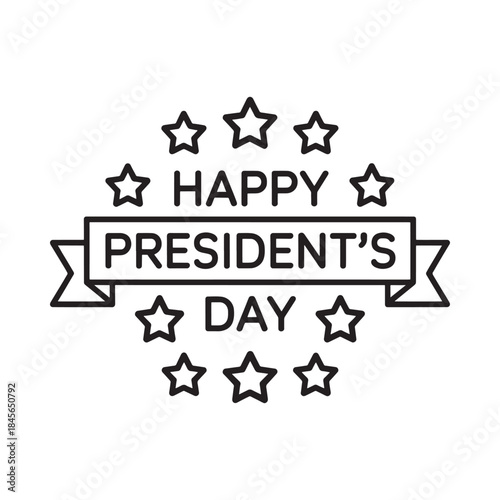 A simple black and white illustration for president s day with stars and ribbon
