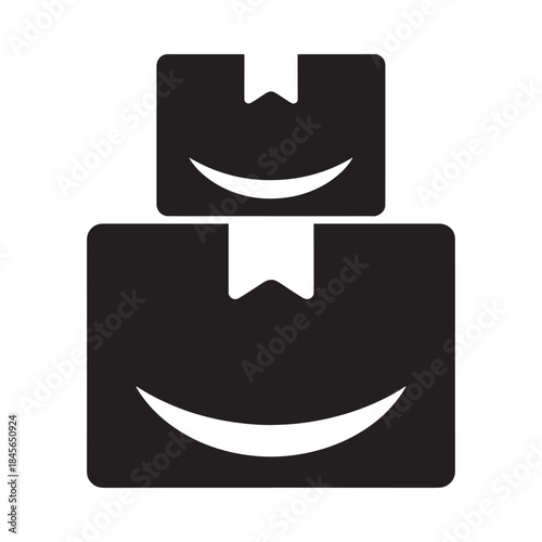 Simple black and white illustration of two stacked cardboard boxes with smiles
