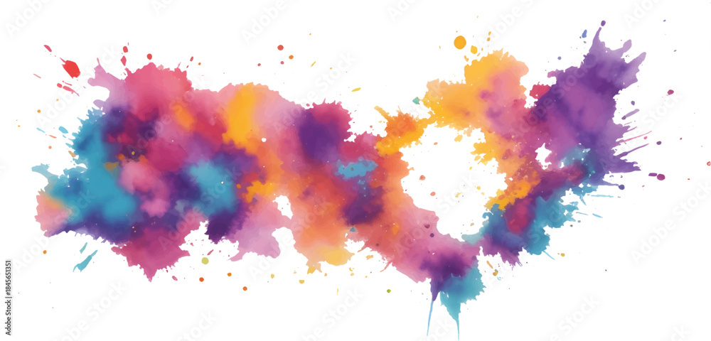 Fototapeta premium An artistic abstract watercolor background featuring colorful ink and paint splashes with vibrant vector splatters, grunge textures, and decorative brush strokes creating a unique pattern design