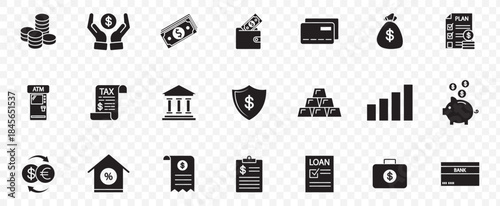 Personal Finance Icon Set. Features editable icons for money symbols, finance, banking, investment, savings, and more. Perfect for financial, business, and accounting designs.