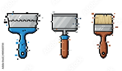 Pixel art style: three diverse painting brushes for creative projects
