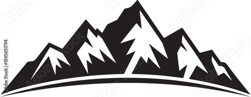 A striking black and white illustration of a jagged mountain range landscape