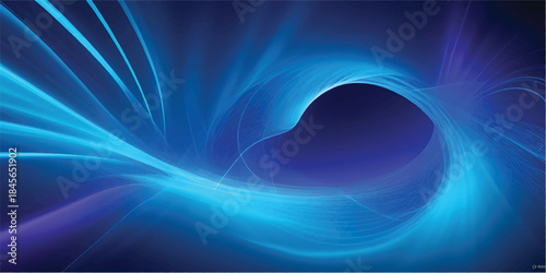 Futuristic abstract blue background with dynamic light rays, digital fractal pattern, and curving texture