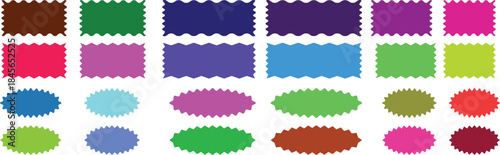 Geometric shapes with scallop and zigzag edges set. Modern blank templates for price tags, promotion signs, and marketing design. Zig zag edge circle, square shape collection. 