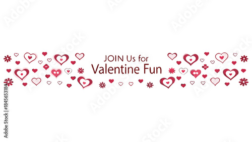 Valentine party invitation with red floral heart design and join us for valentine fun text on white background