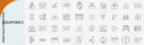 aquaponics system agriculture minimal line vector icon set