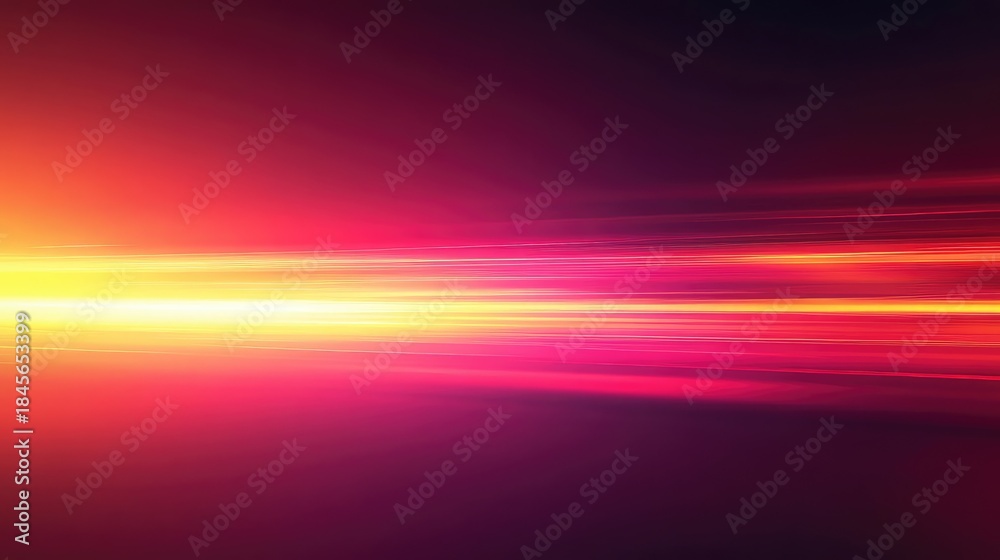 Obraz premium Dynamic light streaks are reflecting vibrant energy and speed across a gradient backdrop, blending warm reds, oranges, and yellows into deep purples, ideal for modern design concepts