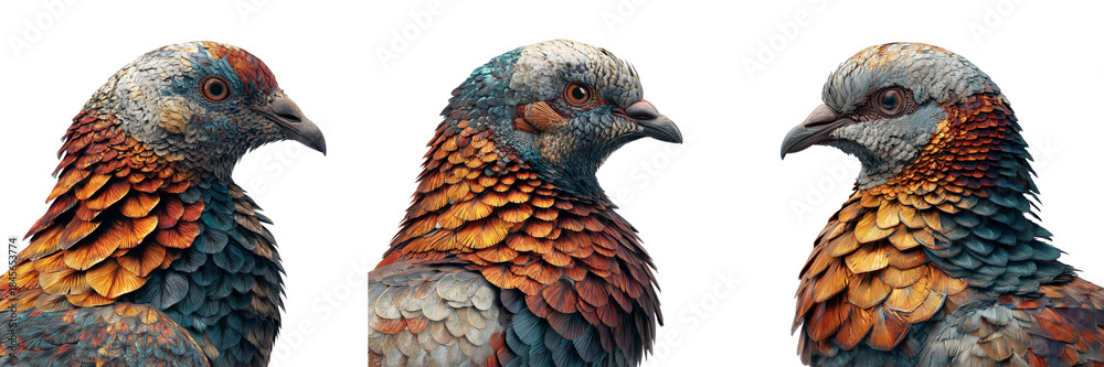 Fototapeta premium Set of Sharp macro photo of a colorful bird’s eye with smooth gradients of plumage on transparent png background. Ai generated