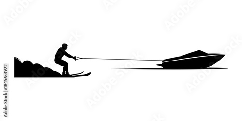 Dynamic Water Skier and Speedboat Silhouette Illustration.