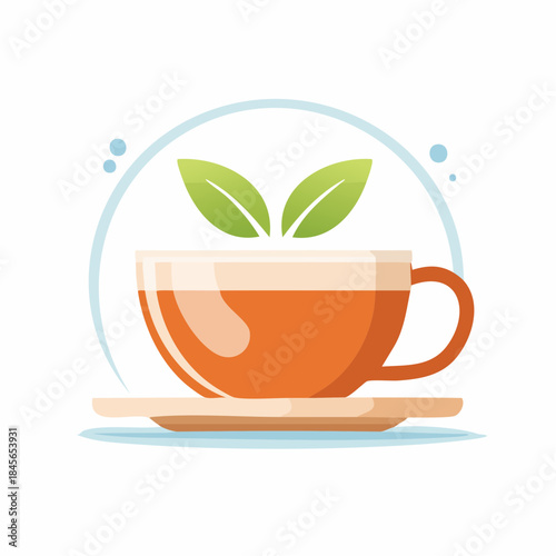 Warm Brew: An inviting cup of tea, with refreshing green leaves, sits ready to infuse peace into your day.