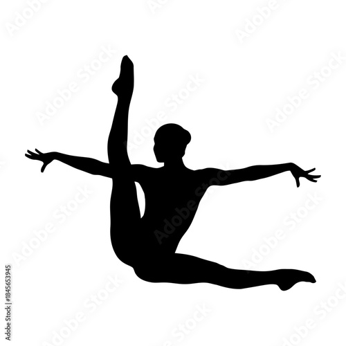 Graceful Silhouette of a Rhythmic Gymnast in Mid-Air Split Leap.