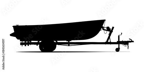 Silhouette of a small boat on a trailer, ready for transport.