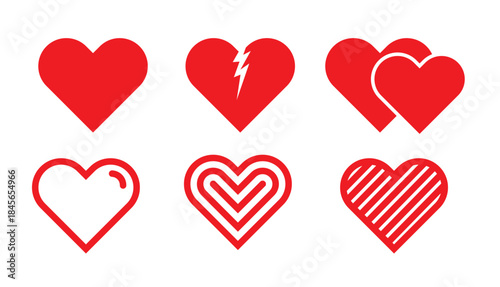 Red Heart Icons Vector Set Love and Romance Symbols