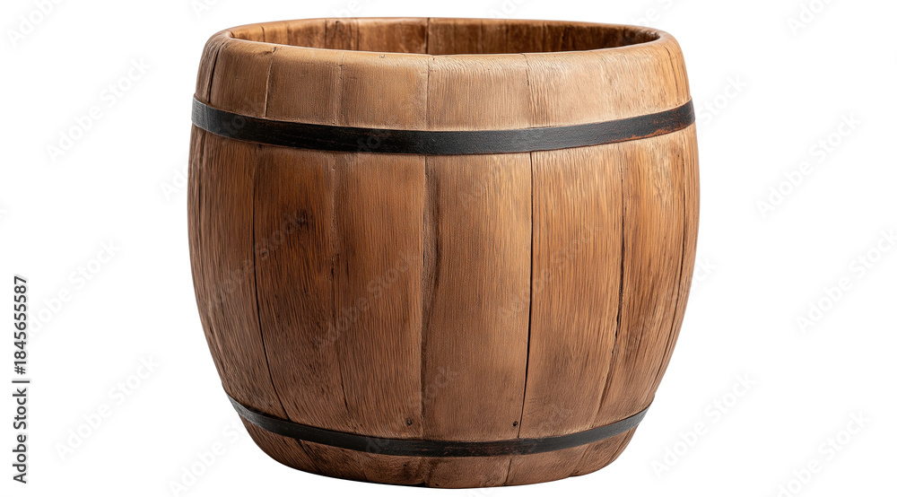 Fototapeta premium Rustic Wooden Barrel on White Background, png element with transparent bg