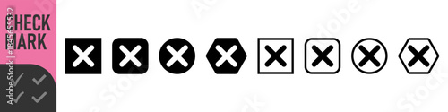 Red and black cross icons set : Set of many red cross set icons in various shapes: square, rounded, circle, and outlined rounded square. perfect for UI, errors, failures