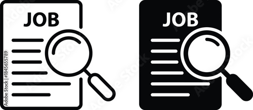 Job Description Icon Set Vector | Black Filled and Outline Document Symbols